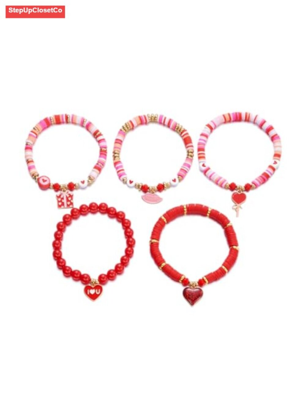Polymer Clay Stretch Bracelet Stackable Heart Beaded Jewelry